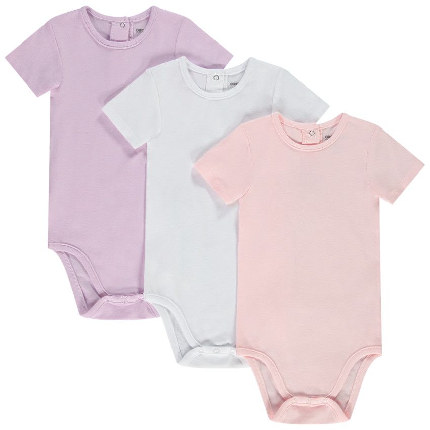 Lot de 3 bodies manches courtes unis pour bébé fille - Rose