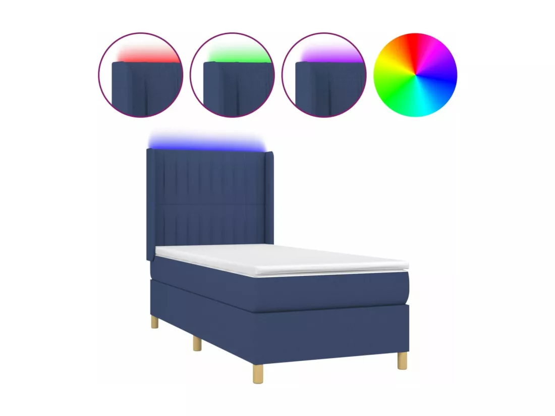 Sommier tapissier avec matelas et LED Bleu 90x190 cm Tissu