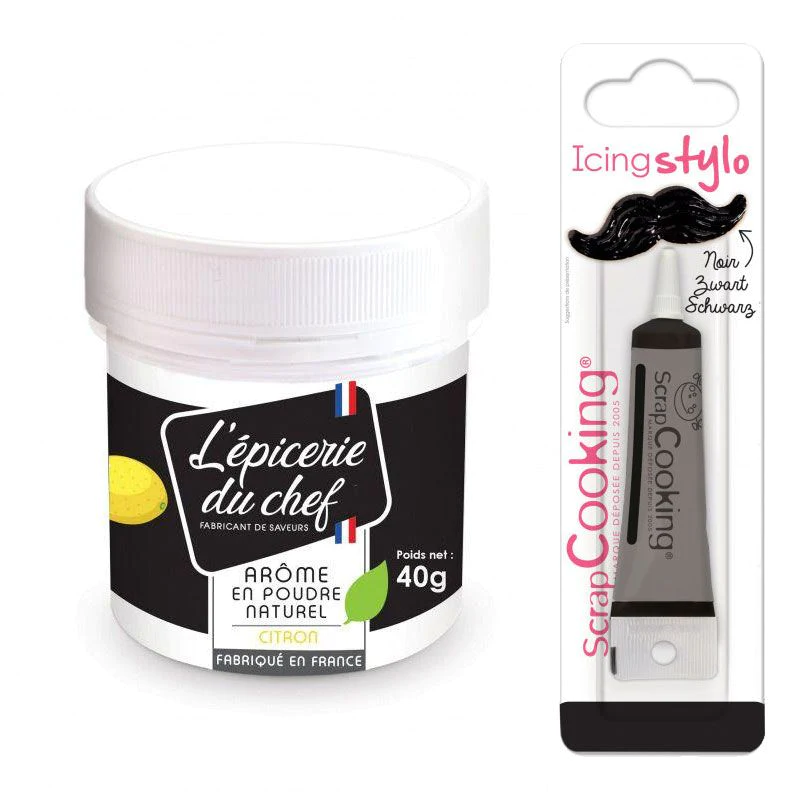 Arôme alimentaire naturel en poudre de Citron 40 g + Stylo glaçage noi