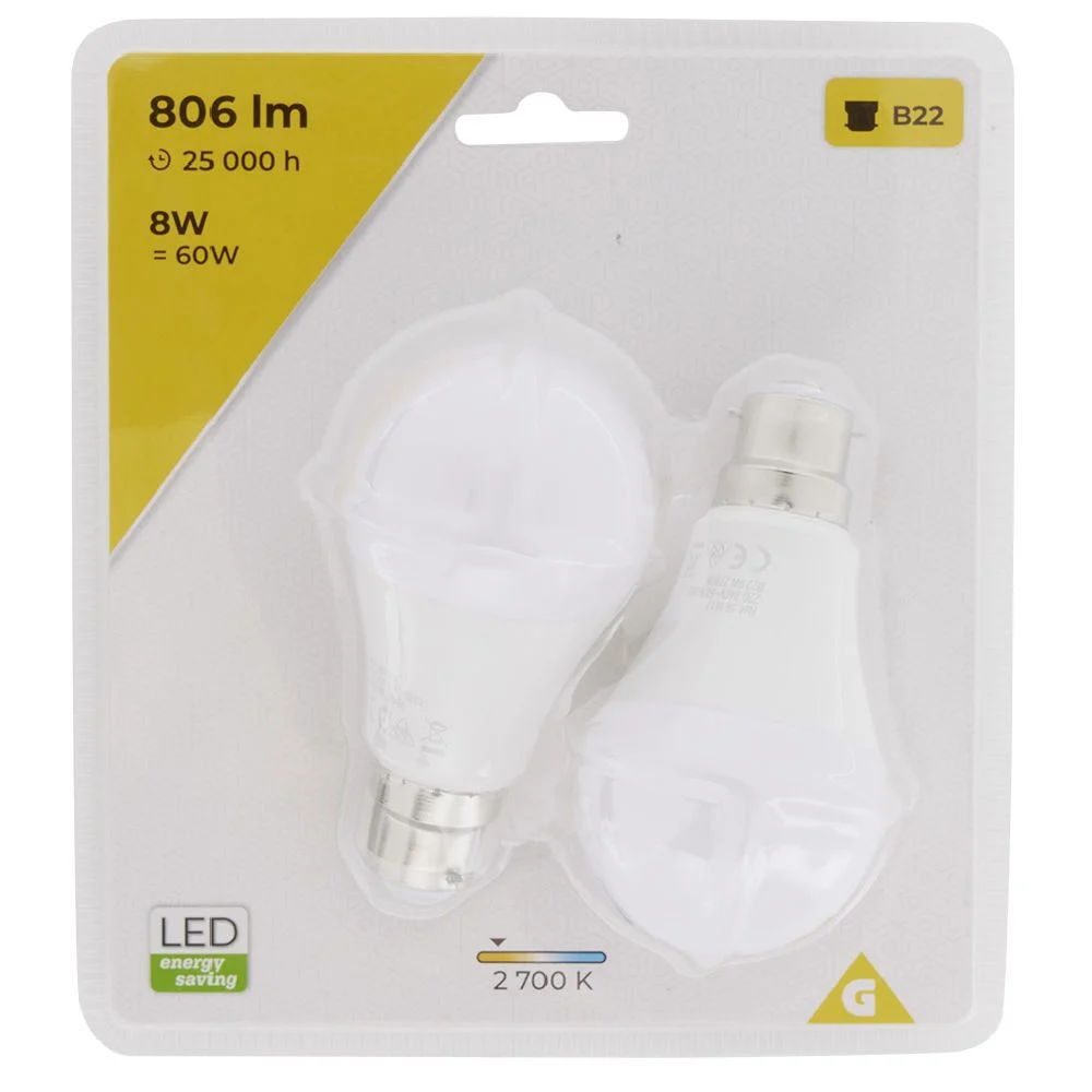 Ampoule LED A60 B22 x2