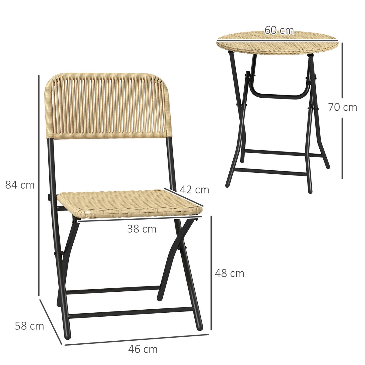 Outsunny 3-delige tuinmeubelset, Ø60 x 70H cm, staal, PE rotan, geel