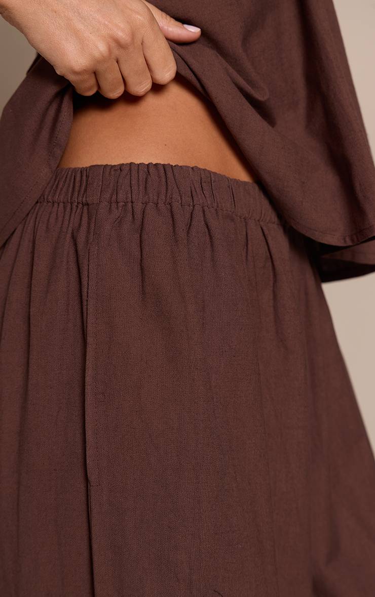 Marron Pantalon En Lin À Taille Froncée Ensemble Coordonné