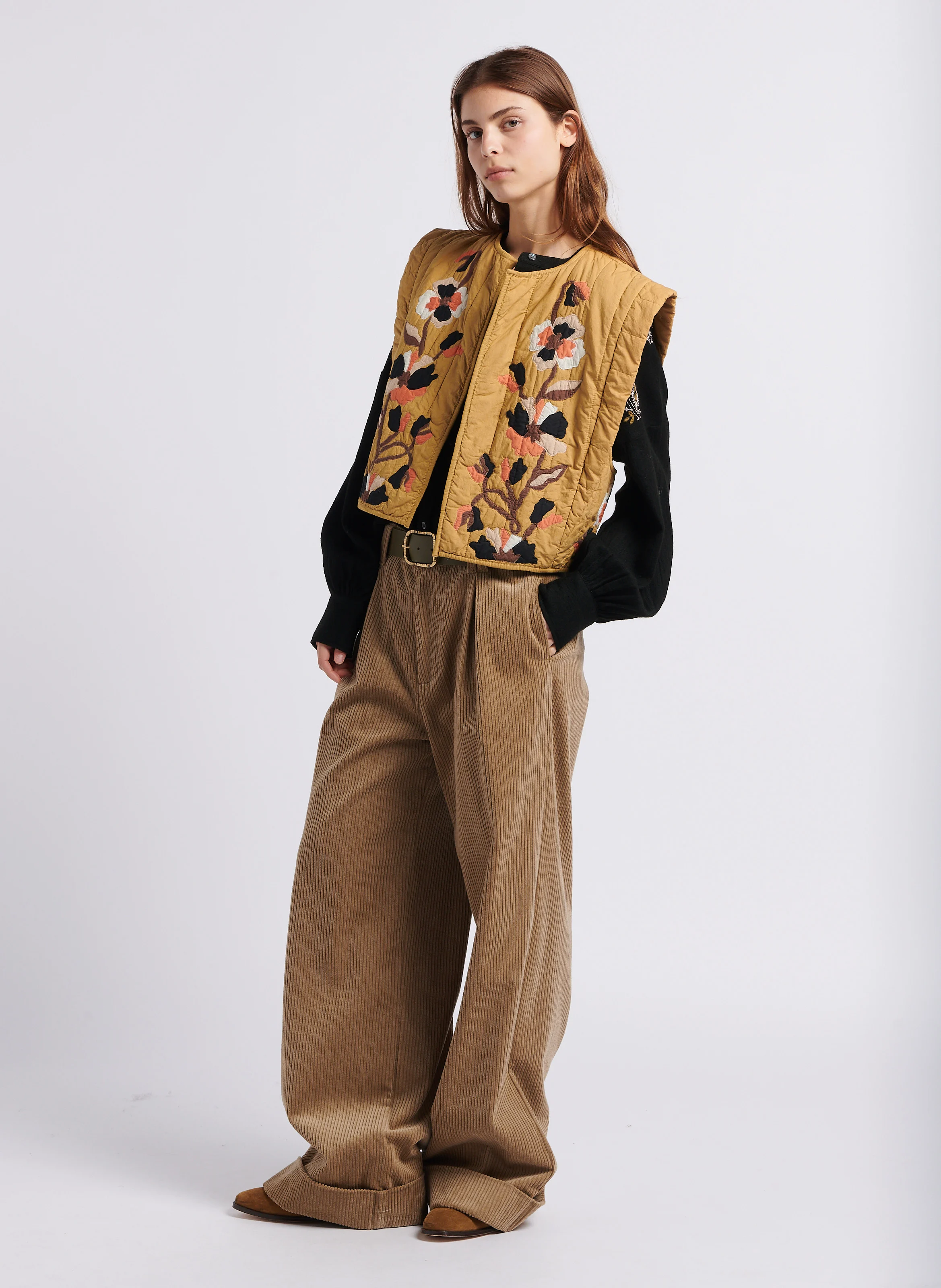 HIPPY - Blouse ample col rond brodée en coton | Noir
