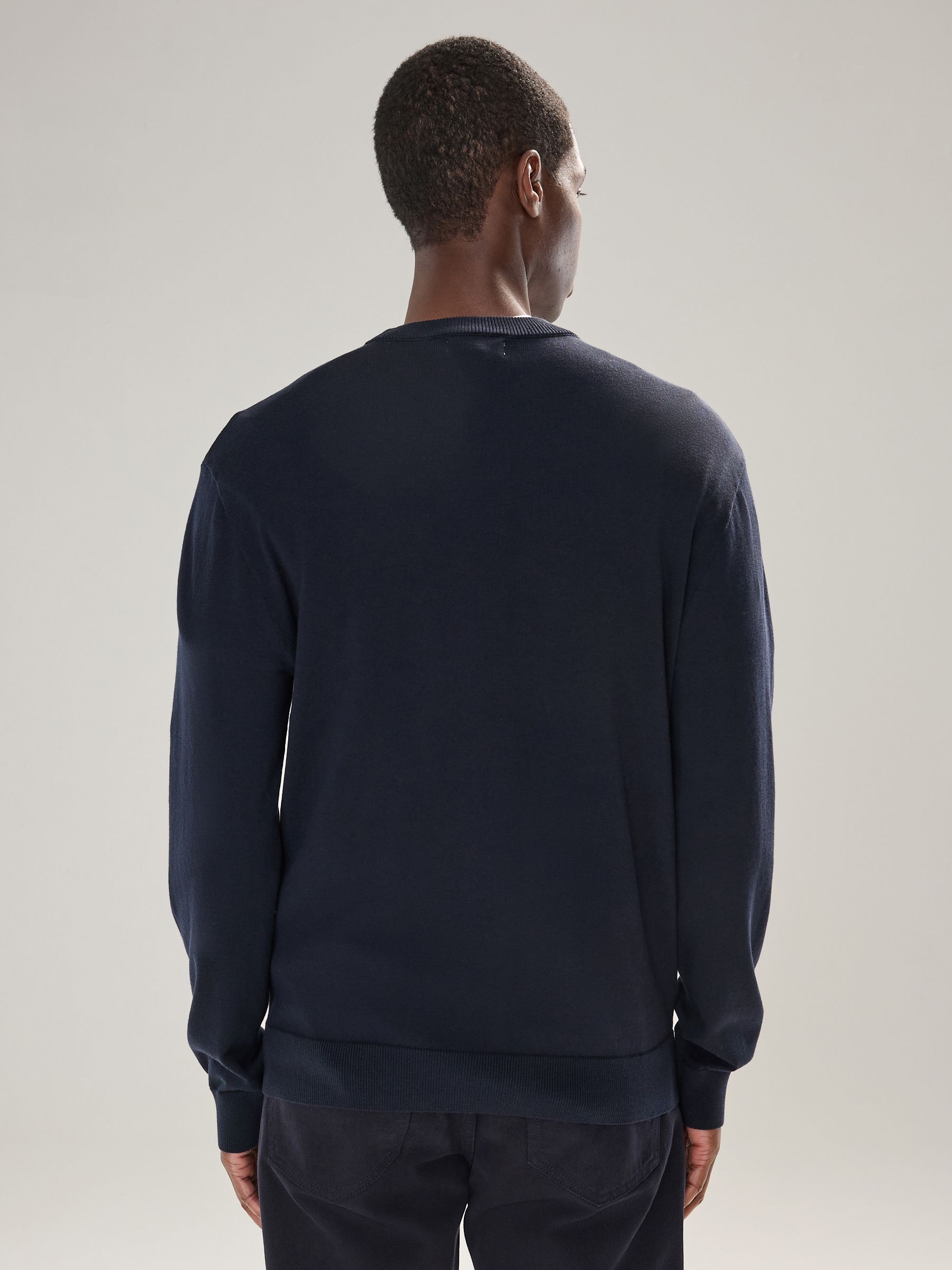 Donkerblauw - Effen - Regular Fit Cotton Rich Crew Neck Jumper