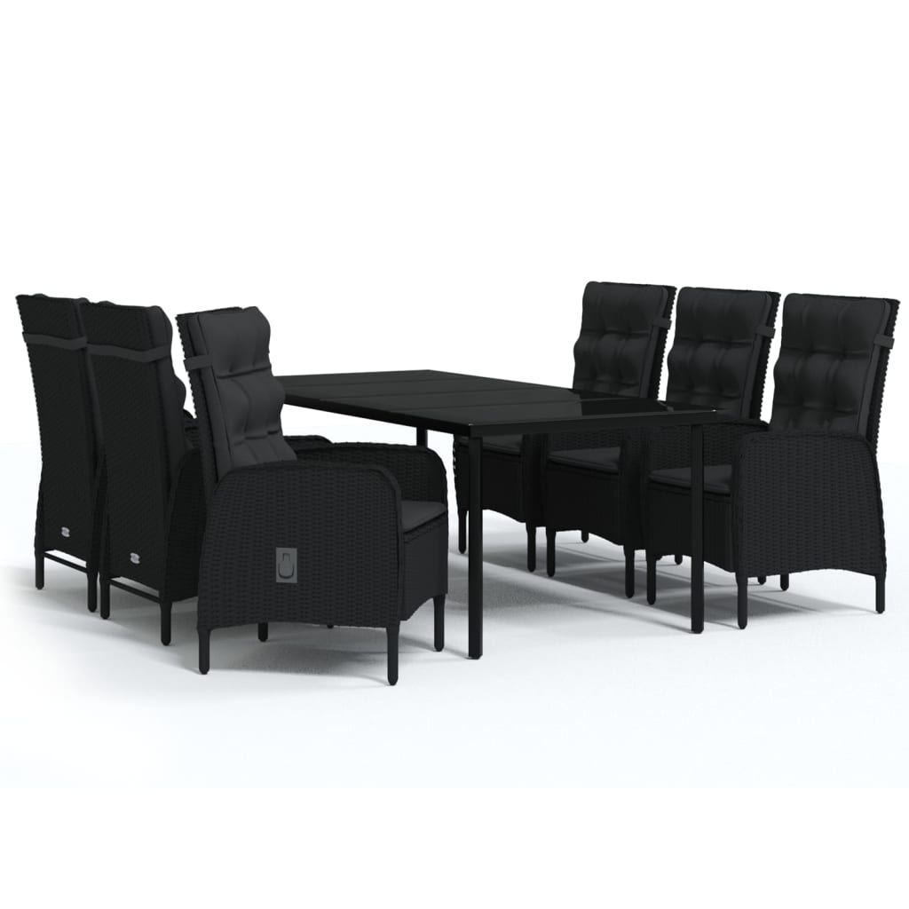 Mobilier de salle à manger de jardin avec coussins 7 pièces noir