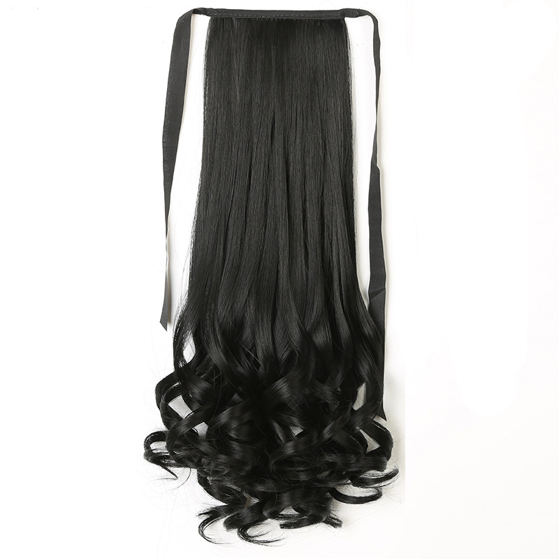 (58cm) Kunsthaar Extensions Pferdeschwanz Haarverlängerung Locken - Schwarz