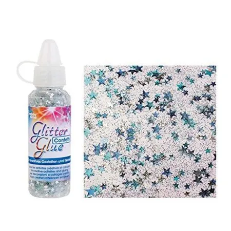 GLOREX Glitterglue Flasche Confett Sterne blau/silber, 53 ml