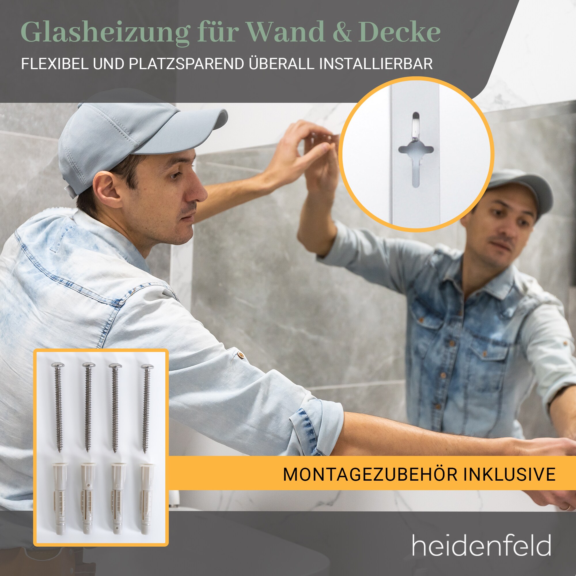 Heidenfeld Infrarot-Spiegelheizung HF-HS100, rechteckig, inkl. Thermostat, 10 Jahre Garantie, IP44 (600 Watt)