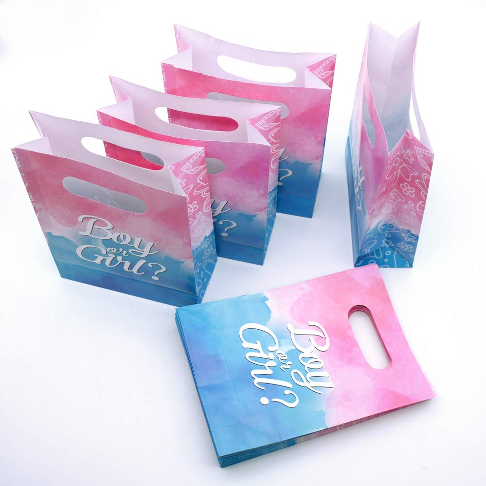 (24er Set) Baby Shower Tüten Geschenktaschen Gender Reveal Candy Gift Bags - Boy or Girl
