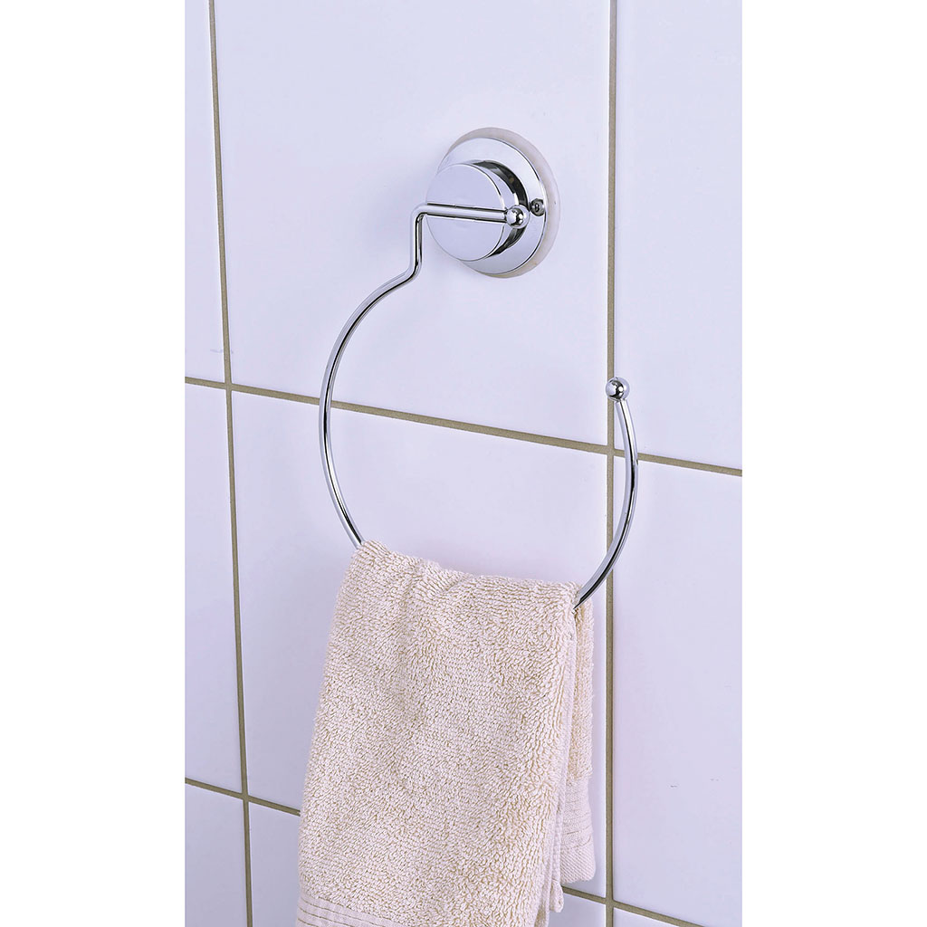 Porte serviette rond à ventouse métal chrome