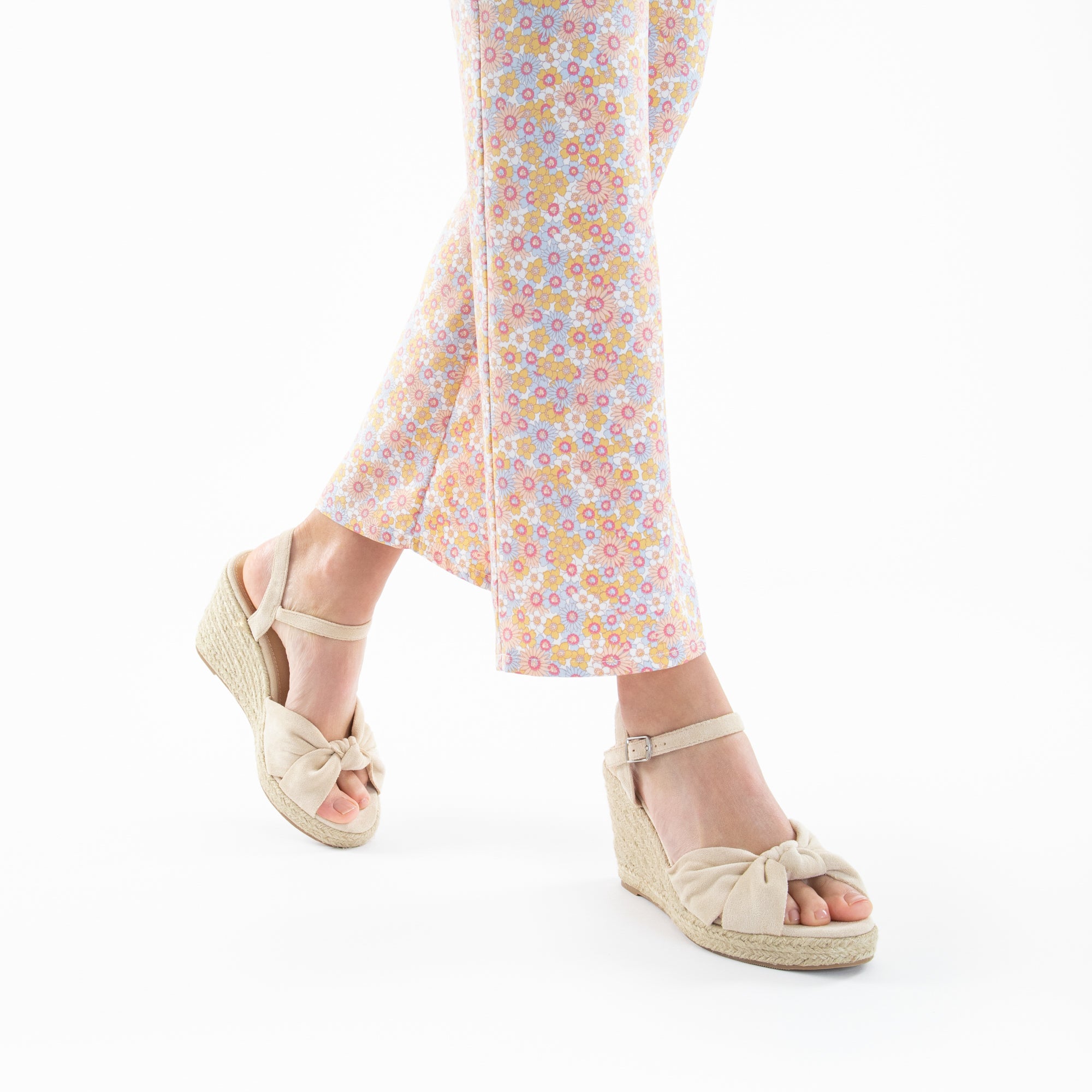 Sandales à talon, Compensées-Sandales compensées nouées Zoëlla beige clair