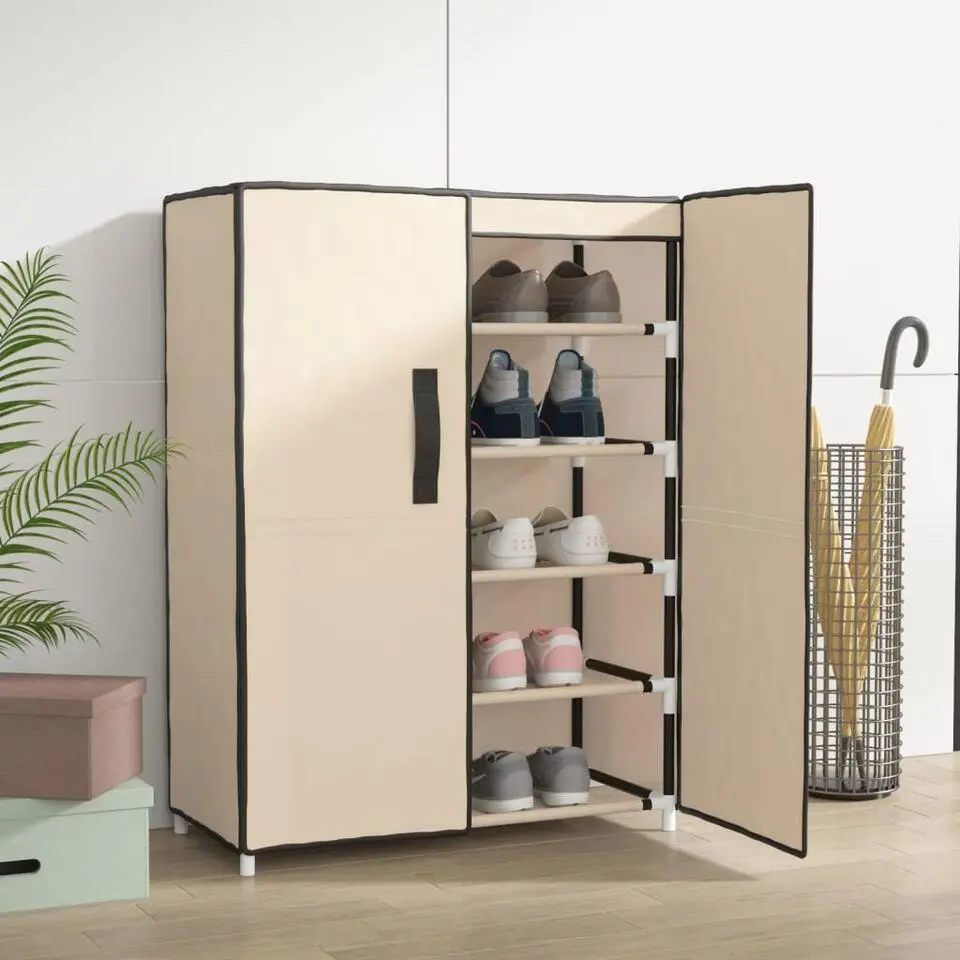 vidaXL - Schoenenkast met stoffen deuren - 10 paar - Crème - 60x28x90 cm