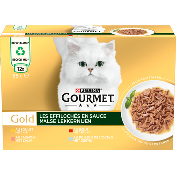 Gourmet Gold Malse Lekkernijen Kattenvoer nat met Kip, Zalm, Rund en Zeevis