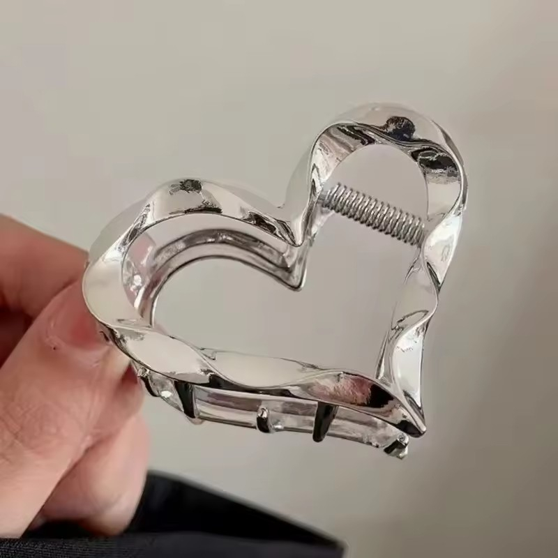 (6x5cm) Haarspange Klammer Metall Krallen Clip Haar Accessoire Herz - Silber