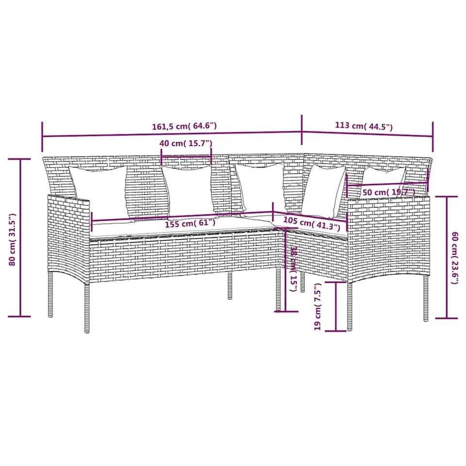 vidaXL - Tuinset - Bruin - Poly rattan - 5 stuks - Met kussens
