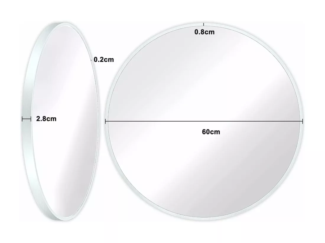 Miroir Rond Mural,60x60cm Miroir HD Moderne en Cadre pour décorer, Salle de Bain, Salon Chambre, Blanc