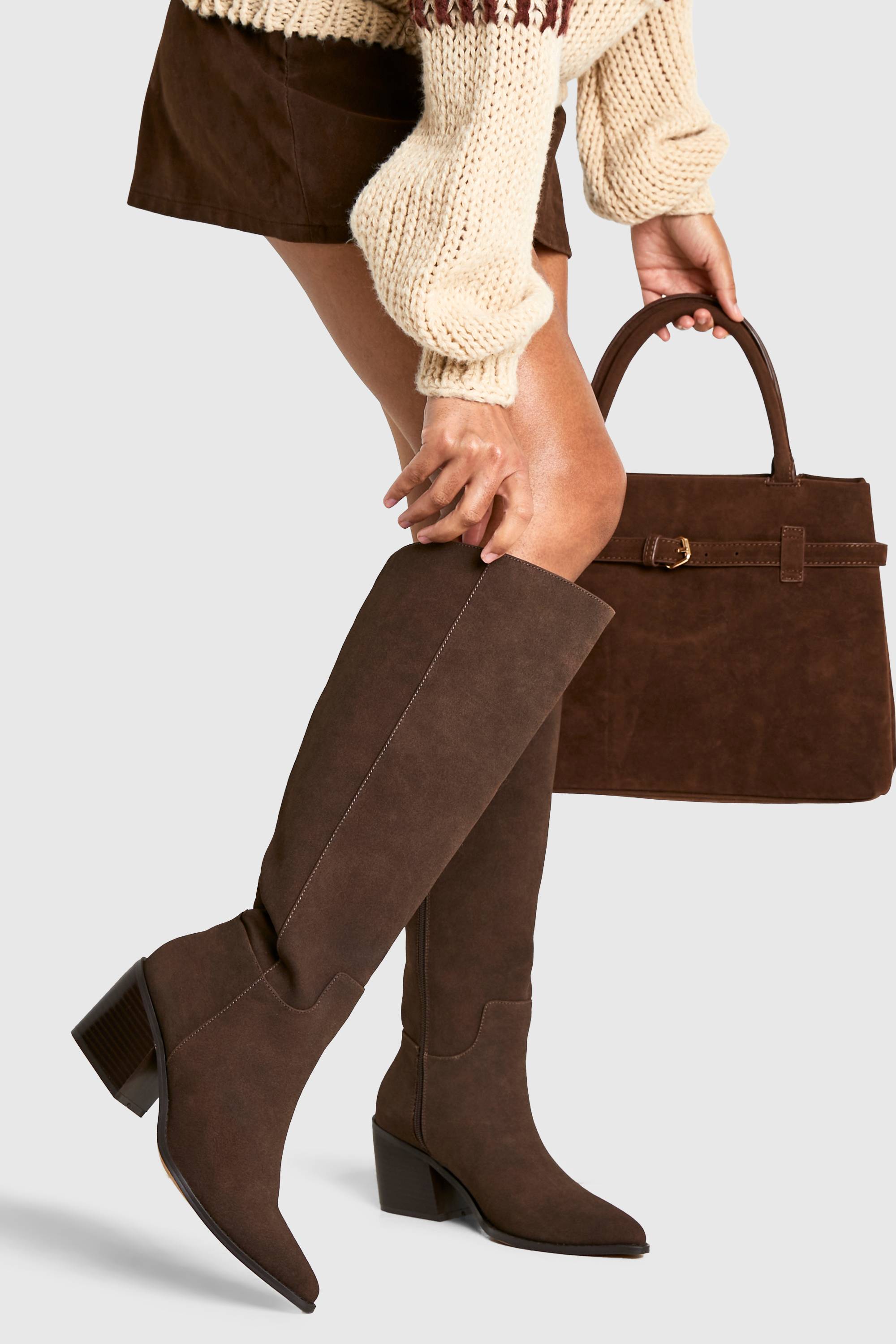 boohoo Bottes de cowboy western en nubuck à coupe large