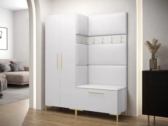 Meuble d'entrée Tivsoa 100, 196x158x44cm, Blanc, Stratifié|Faux cuir, À suspendre|À poser