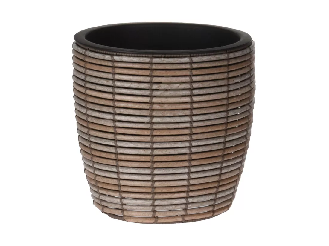 Vase d'extérieur rond en polyéthylène marron