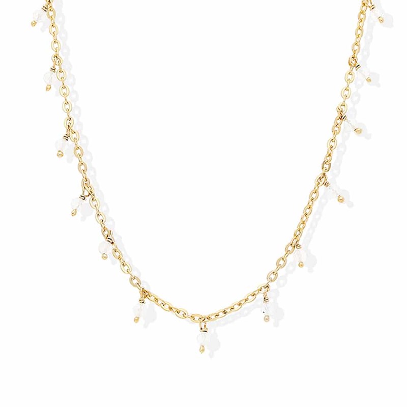 Collier Argent Doré Petites Gouttes Perles Pierre De Lune Blanche