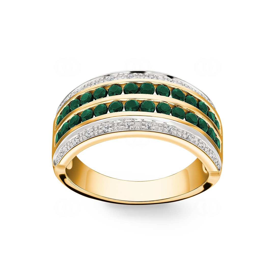 Damenring 750/18 K Gelbgold mit Diamanten 0.08 ct H/Si und Smaragden
