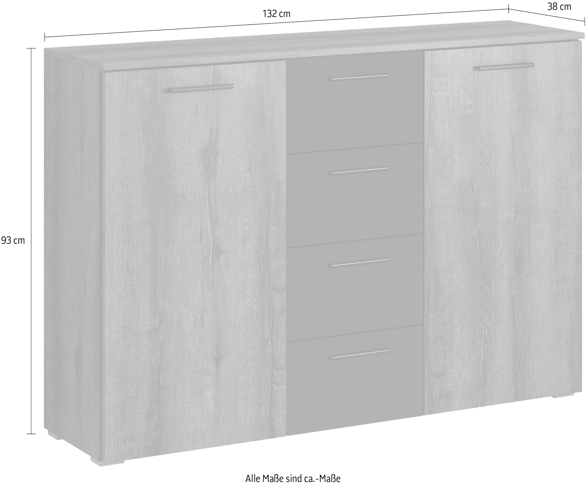 Home affaire Kombikommode »Beta  Breite 132 cm, zeitlose Schubladenkommode, Anrichte« Sideboard, viel Stauraum, 2-türig 4 Schubladen, 132x38x93cm