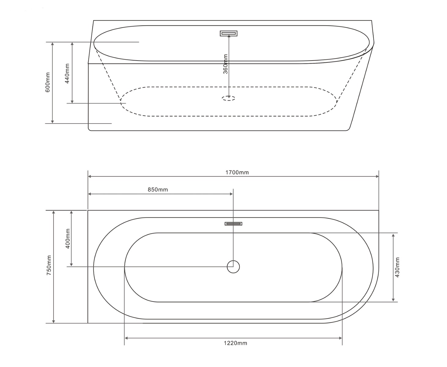 Badstuber Faro hoekbad links 170x75cm wit
