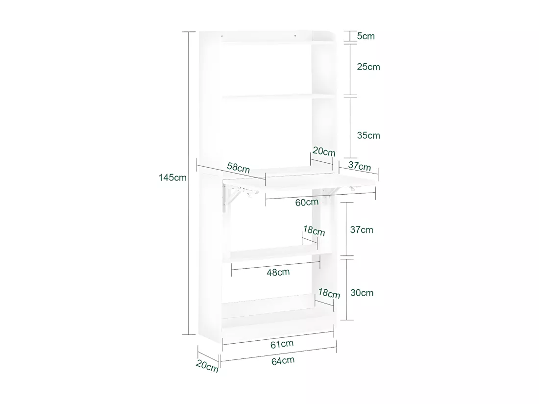SoBuy Bureau d'Ordinateur, Bureau Pliant, Table d'Ordinateur Rabattable, Table Informatique avec Etagères de Rangement 64 x 58 x 145 cm, FWT92-H-W