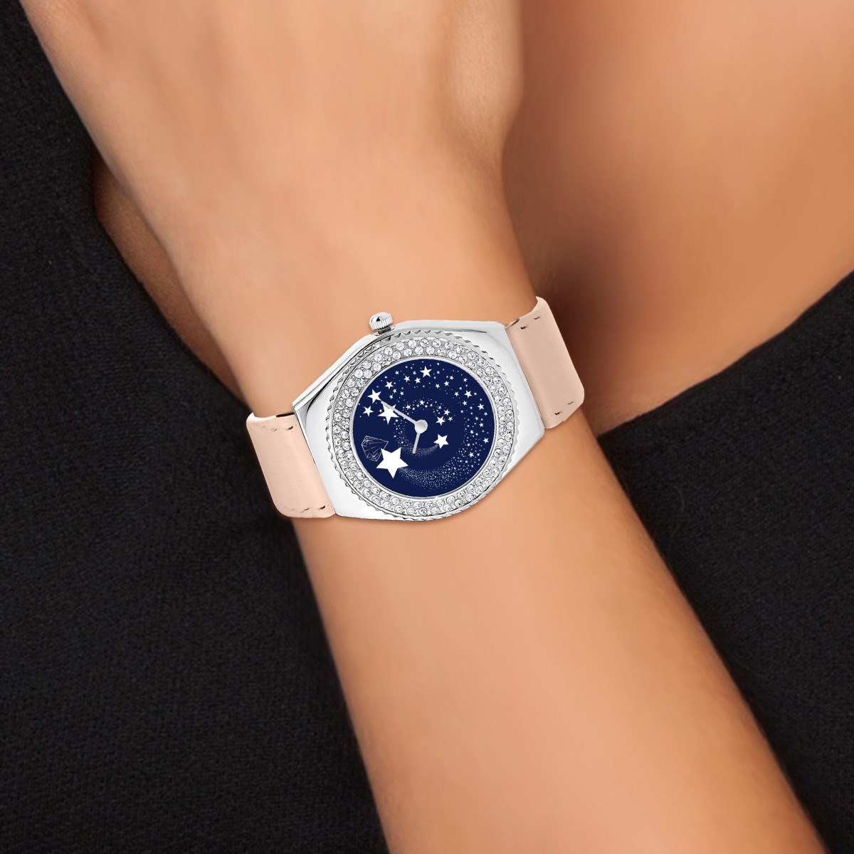 Montre Alysson étoiles à mouvement tournant SC Crystal ornée de Cristaux scintillants