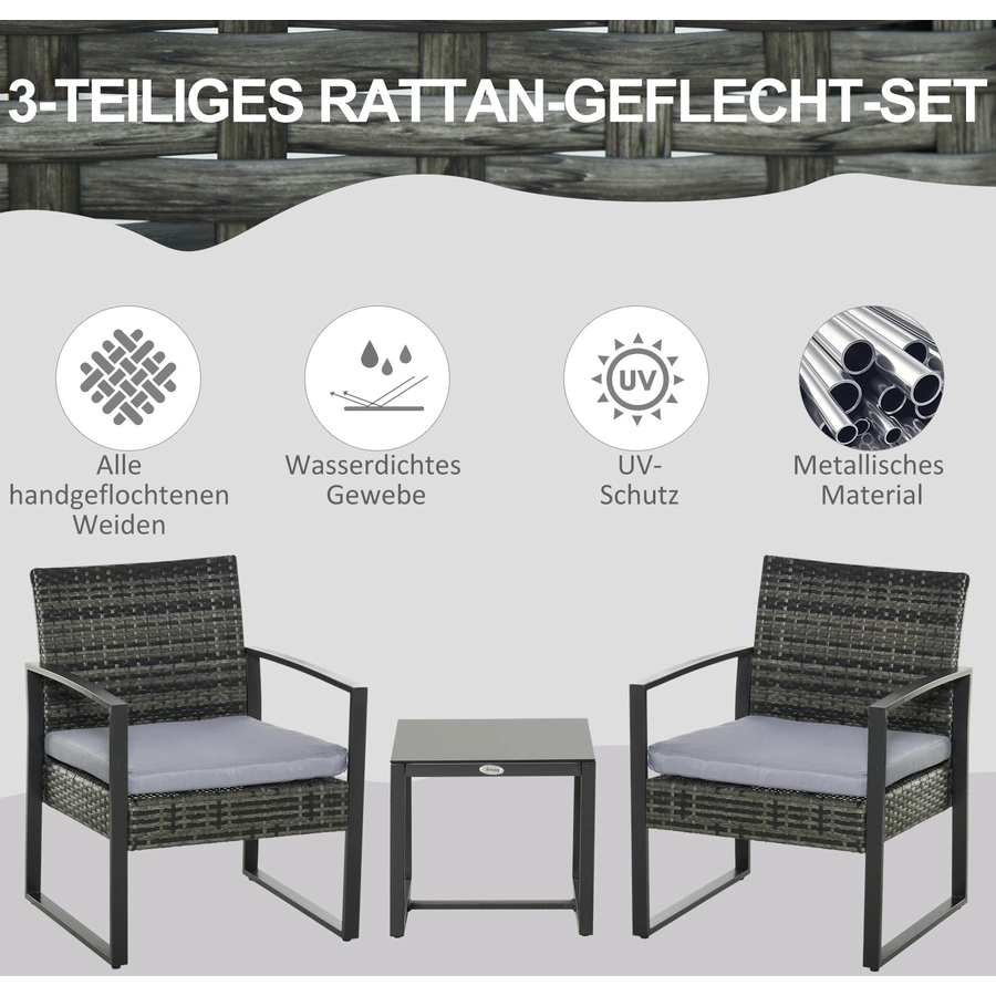 Outsunny Polyrattan Sitzgruppe als 5-tlg. Set grau
