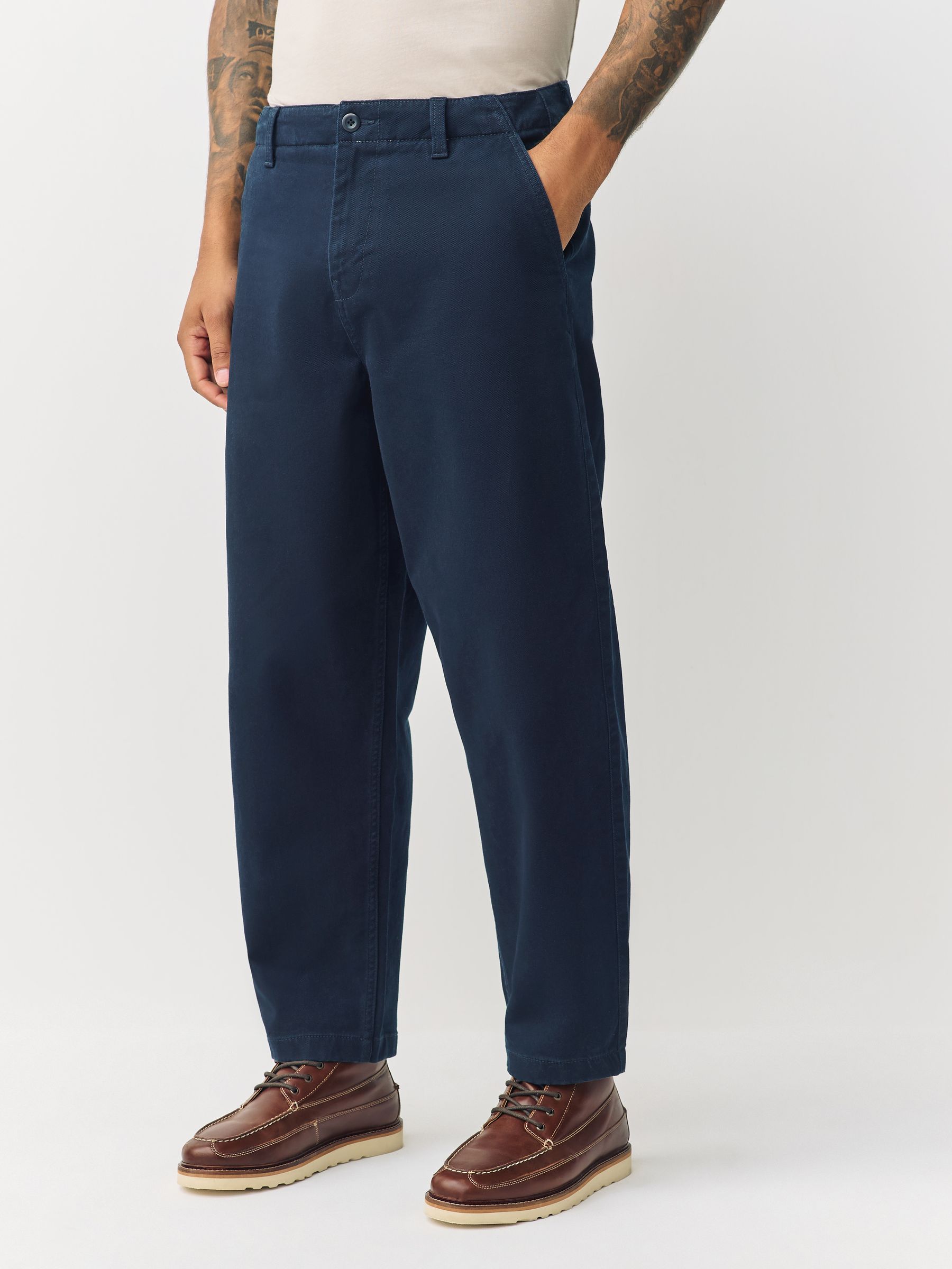 Marineblauw - Barrel Fit - Authentic Cotton Rich Stretch Trousers