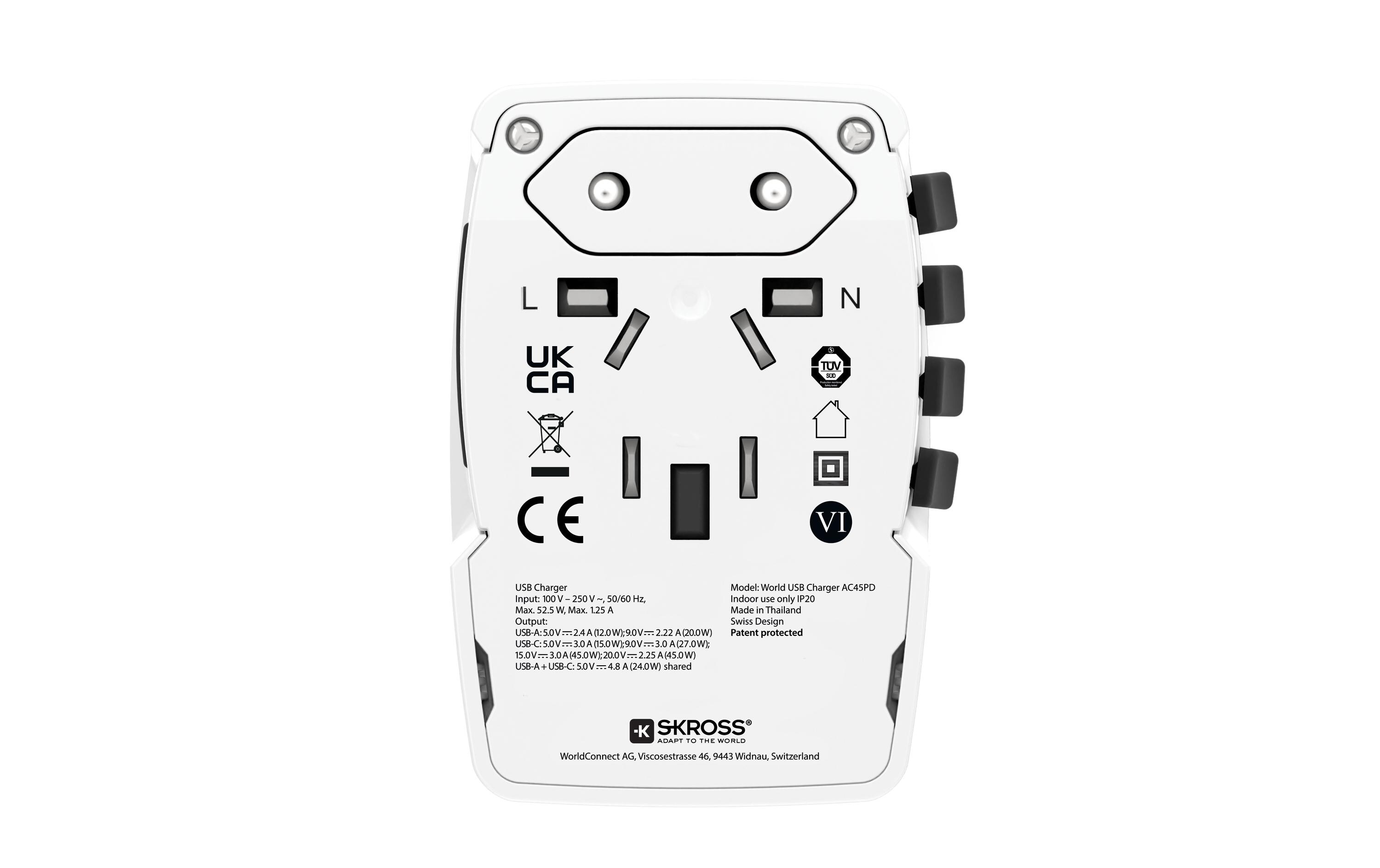 USB-Wandladegerät AC45PDPraktisches und universelles Doppel-USB-Ladegerät