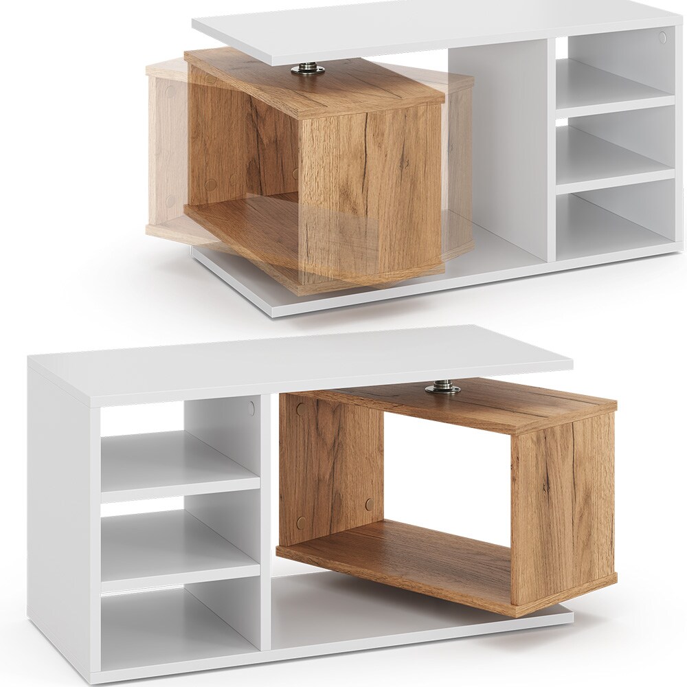 Vicco Couchtisch Rafi, 88x40x35cm, Weiß, Wohnzimmertisch mit drehbahrem Fach