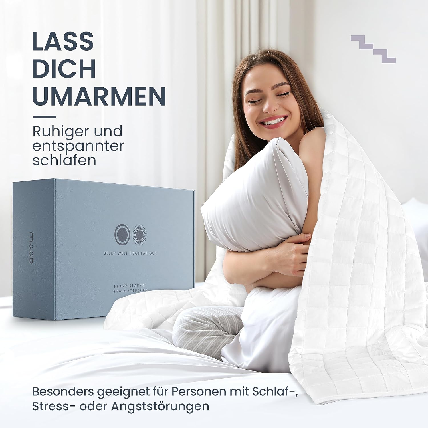 Gewichtsdecke 135x200 cm 6kg Therapiedecke aus 100% Baumwolle, schwere Decke zum schlafen, wirkt Stressreduzierend & therapeutisch, Weighted Blanket