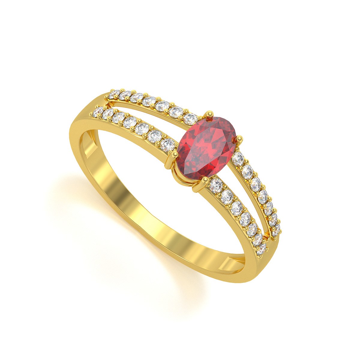 Bague ADEN Or 585 Jaune Rubis et diamants 2.102grs