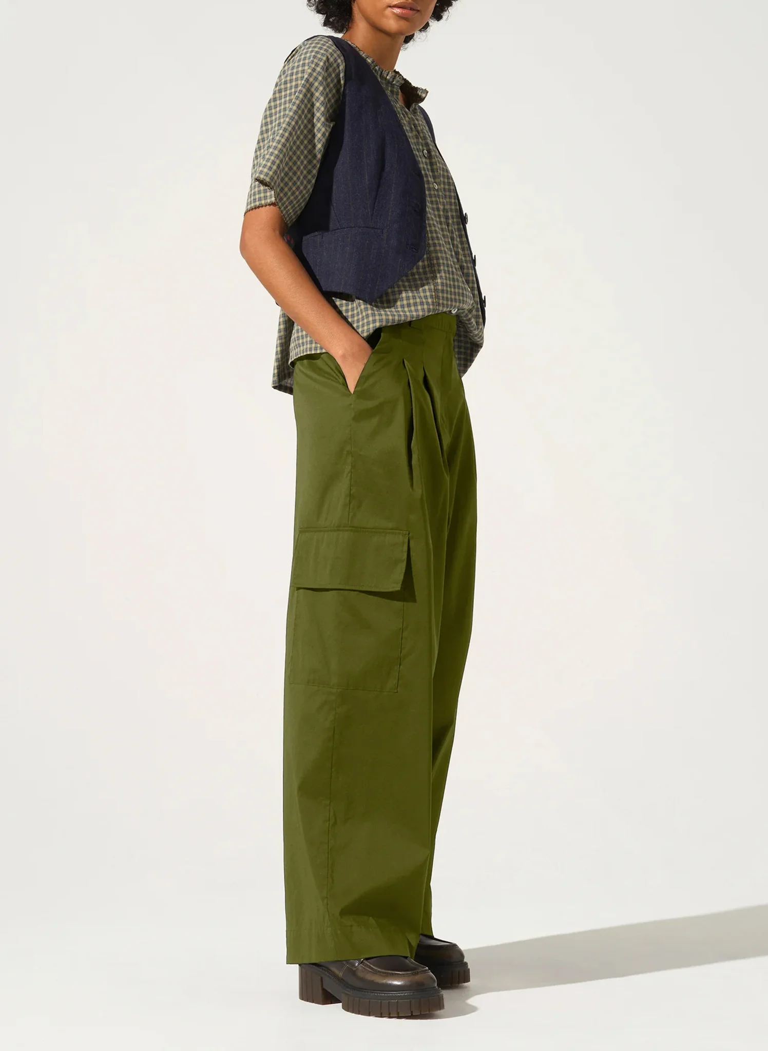 Pantalon large en coton mélangé | Vert