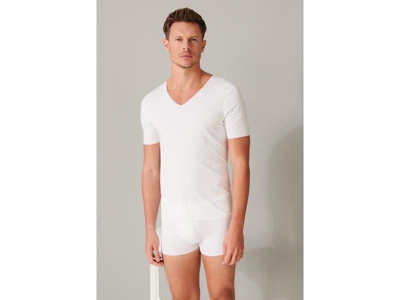 SCHIESSER T-Shirt Herren Laser Cut V-Ausschnitt, Weiss, L Weisses Kurzarmshirt für Herren