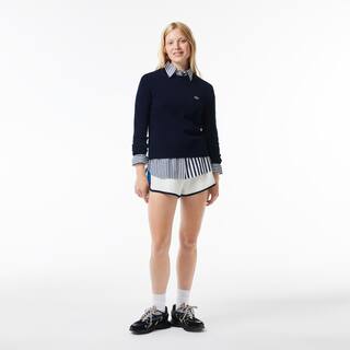 Pull col rond en double-face de coton Pullovers - Bleu - Lacoste - Femme