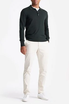 King Essentials The Robert Long Sleeve Poloshirt Merino Donkergroen KM111030002-G035T kopen