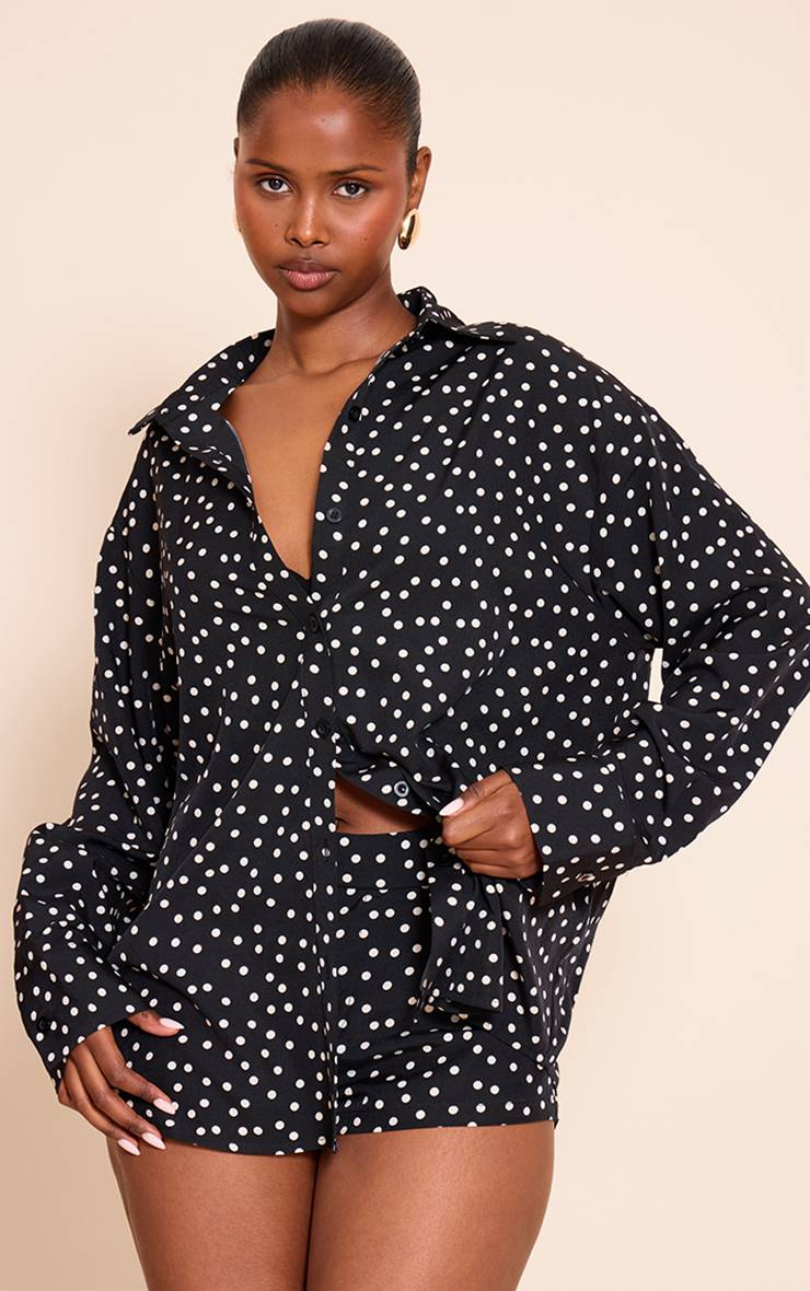 Noir Chemise Oversize Tissée À Pois