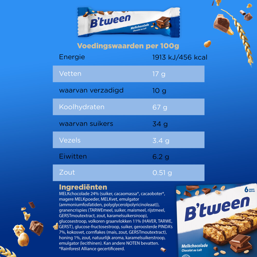 6x Hero B'tween Mueslireep Melkchocolade6x25 gr