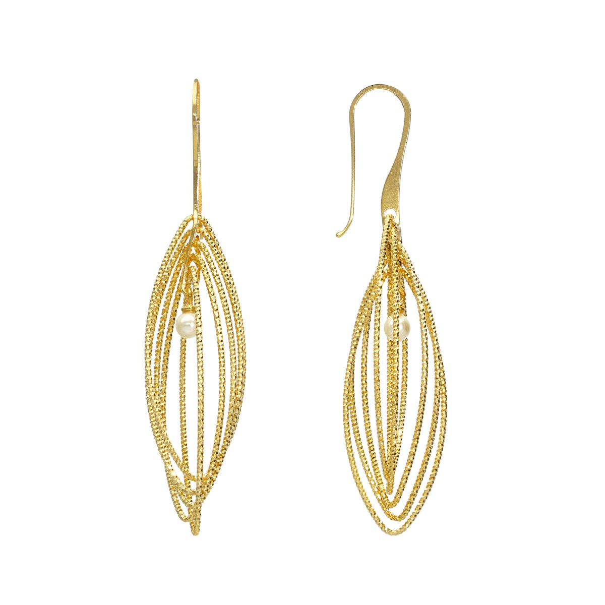 Boucles D'oreilles Argent Doré Spirales Diamantées Avec Perle Naturelle
