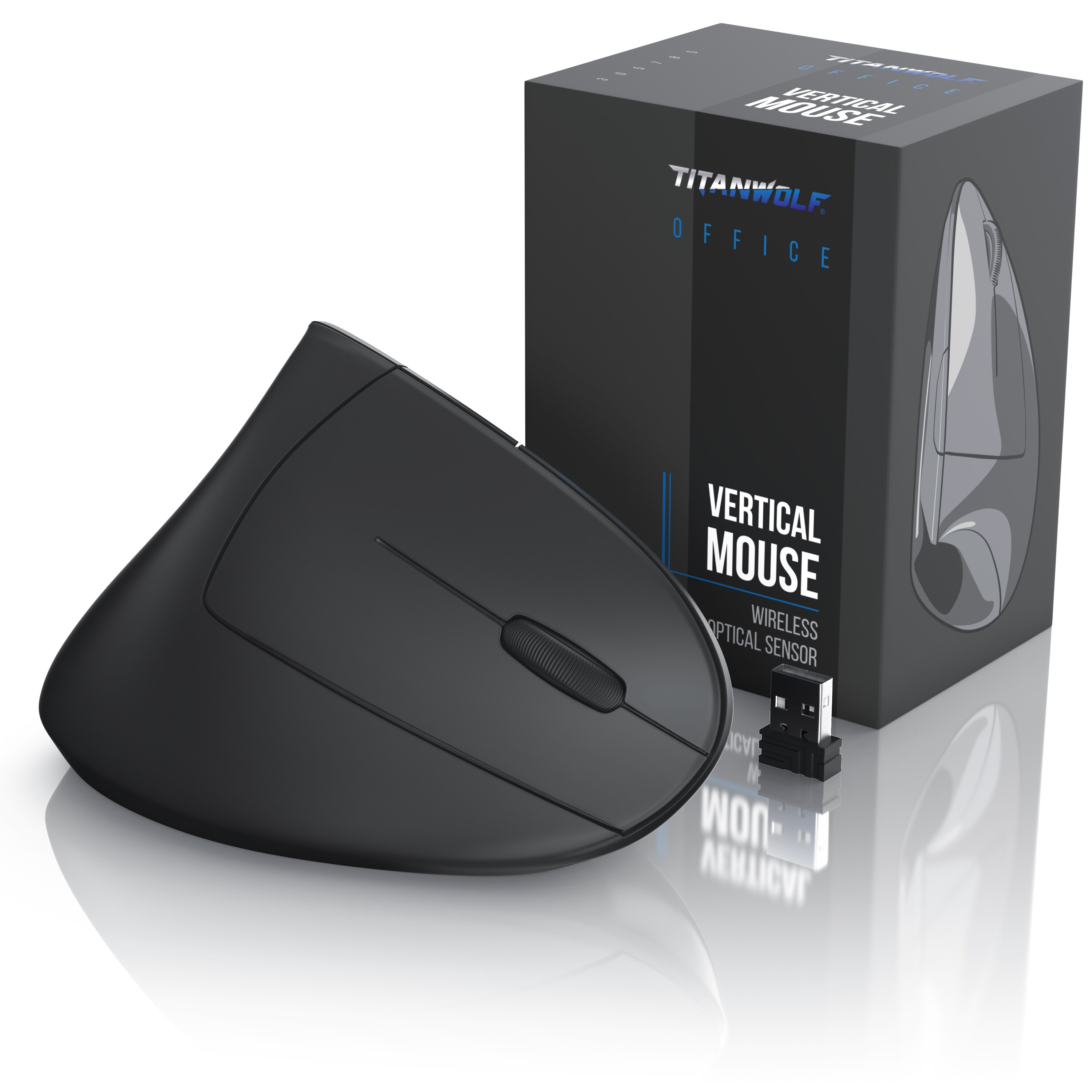 TITANWOLF - Maus Vertikal Wireless - ergonomische Funk Vertikalmaus 2,4 Ghz - USB Vertical Mouse - Funkmaus ergonomisches Design - armschonend