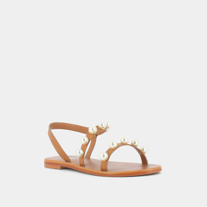 Sandales à perles  en cuir camel