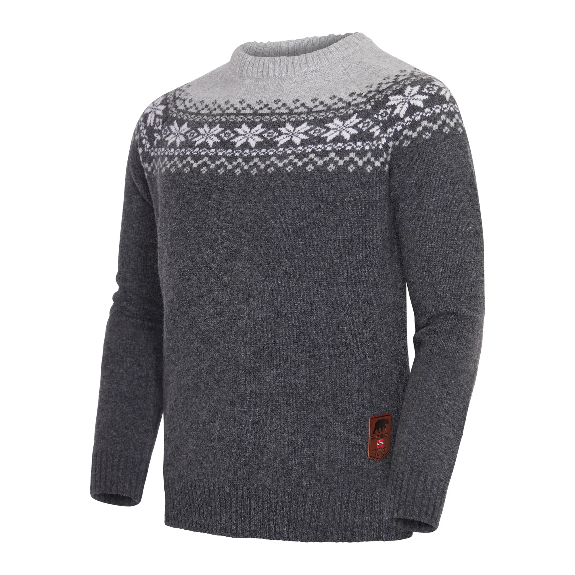 Gridarmor Men's Snøkrystall Round Neck Ullgenser Dark Grey/Light Grey/White
