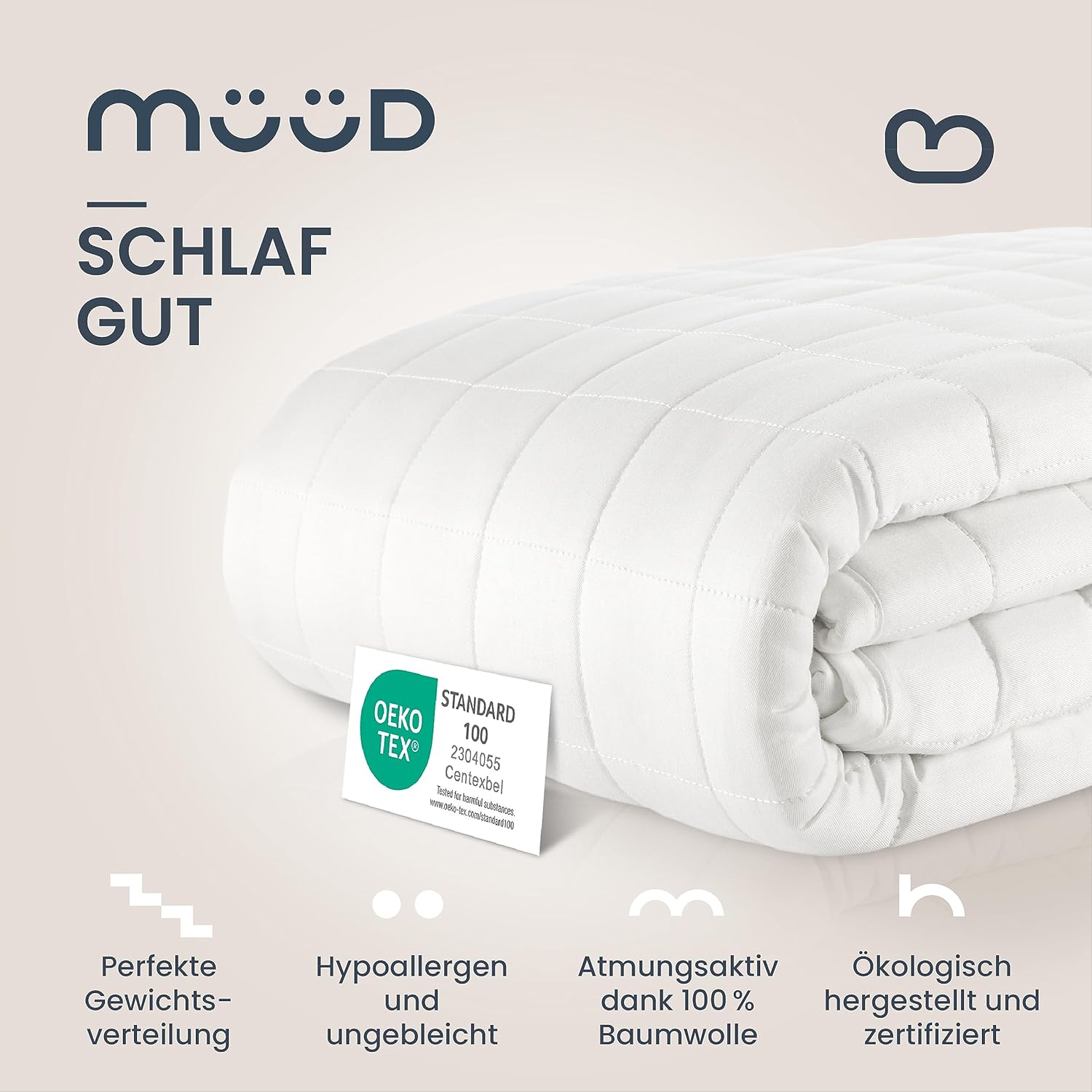 Gewichtsdecke 135x200 cm 6kg Therapiedecke aus 100% Baumwolle, schwere Decke zum schlafen, wirkt Stressreduzierend & therapeutisch, Weighted Blanket