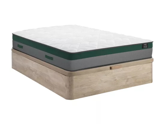 Ensemble 140 x 190 cm sommier coffre naturel clair + matelas ressorts ensachés ép.22cm - PRESTIGE de YSMÉE