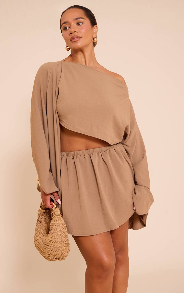 Gris Pierre Short Évasé En Satin Martelé Shape