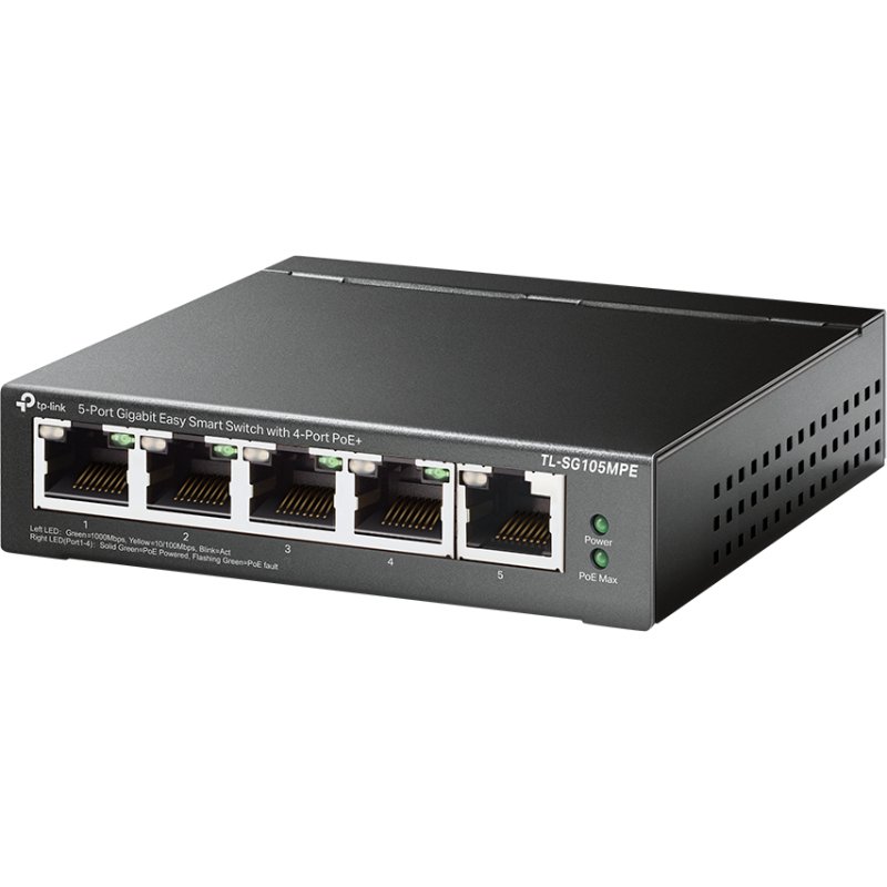 TP-Link TL-SG105MPE commutateur réseau L2 Gigabit Ethernet (10/100/1000) Connexion Ethernet, supportant l'alimentation via ce port (PoE) Noir