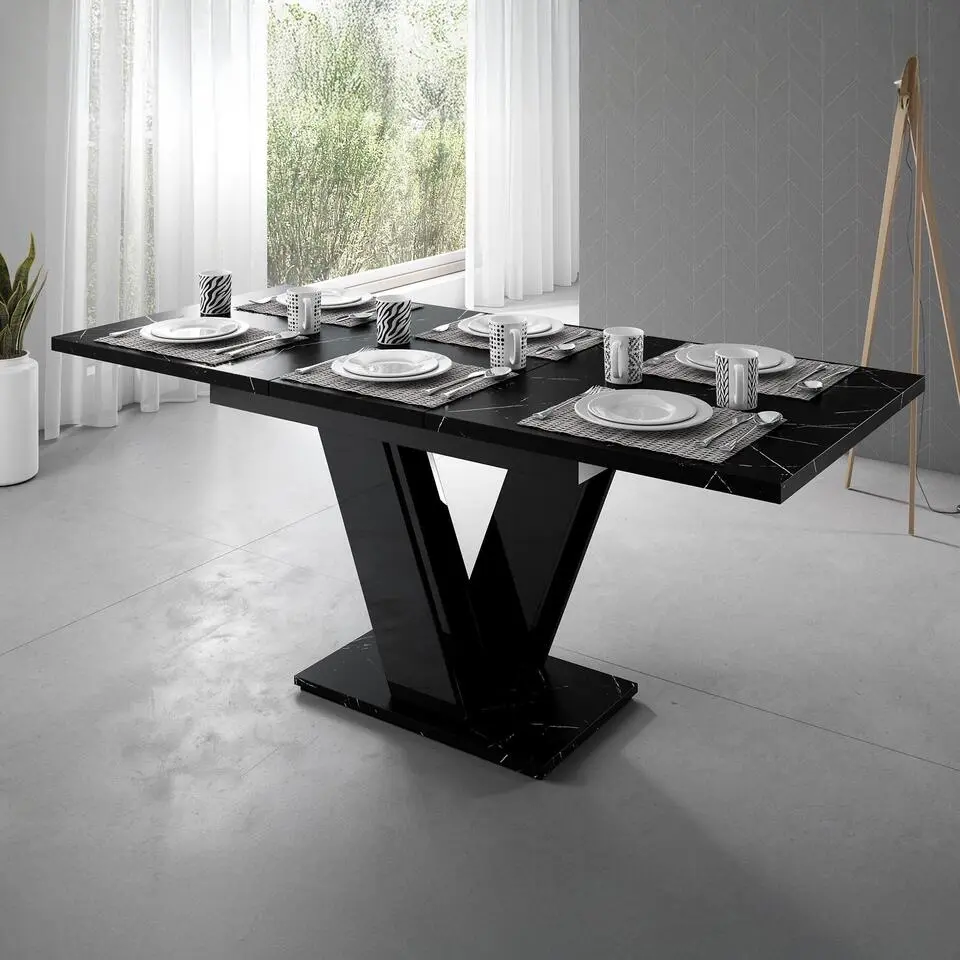 Meubella - Eetkamertafel Moris - Zwart marmerlook - 160 cm - Uitschuifbaar